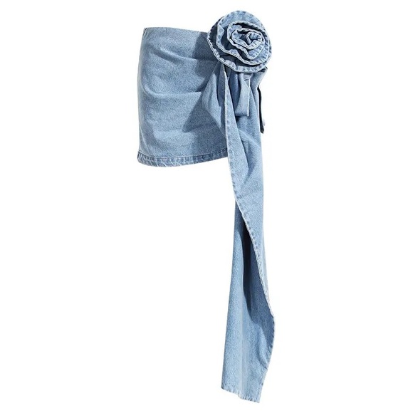 Blooming Blue Rose High Waisted Three-Dimensional Flower Asymmetrical Skirt - Picture 2 of 10